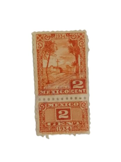 TIMBRE FISCAL ANTIGUO. MEXICO 1934 2 C. CHOLULA PUEBLA NO CANCELADO