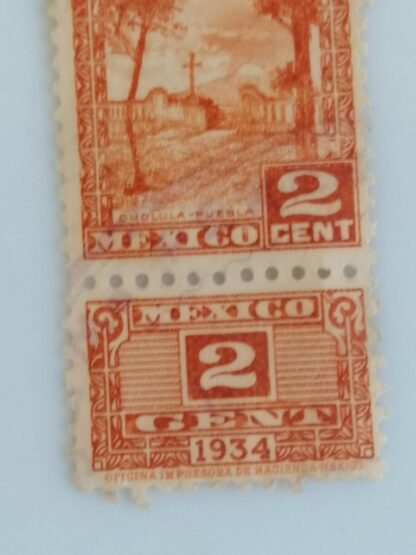 TIMBRE FISCAL ANTIGUO. MEXICO 1934 2 C. CHOLULA PUEBLA NO CANCELADO - Image 3