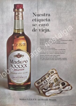 CARTEL ANTIGUO ORIGINAL DE BRANDY MADERO XXXXX 1968 CASA MADERO /V261