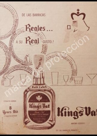 CARTEL ANTIGUO ORIGINAL DE WHISKY KINGS VAT 1961 / RARO