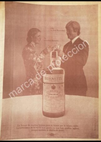 CARTEL ANTIGUO ORIGINAL DE GINEBRA BURNETTS 1973 / RARO /2