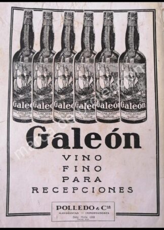CARTEL ANTIGUO ORIGINAL DE VINO TINTO GALEON 1930 / RARO