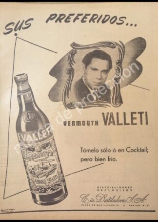 CARTEL ANTIGUO ORIGINAL DE VINOS VALLETI VERMOUTH 1947 /3