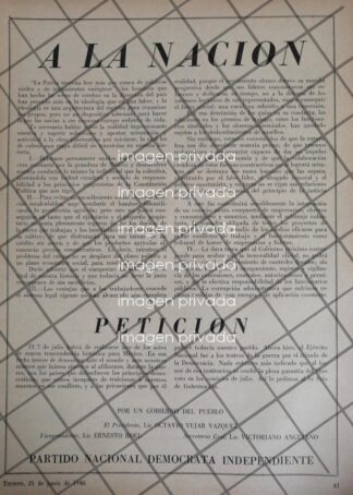 AFICHE POLITICO RETRO PARTIDO NACIONAL DEMOCRATA IND. 1946