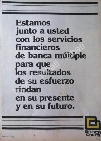 CARTEL ANTIGUO ORIGINAL DE BANCO BANCA CREMI S.A 1982 /127
