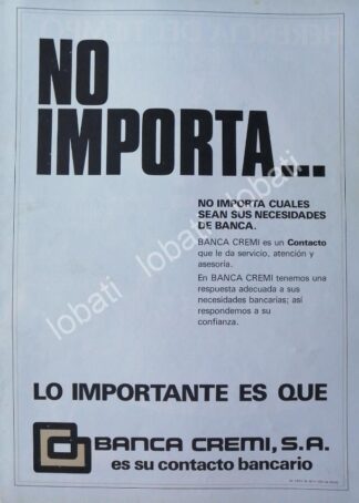 CARTEL ANTIGUO ORIGINAL DE BANCO BANCA CREMI S.A 1980 /124