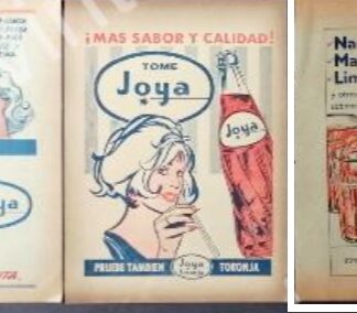 CARTEL ANTIGUO ORIGINAL DE SET DE 3 AFICHES REFRESCOS JOYA 1950s-60s
