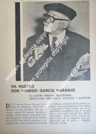 AFICHE RETRO MUERE NEMESIO GARCIA NARANJO 1962 / Politicos