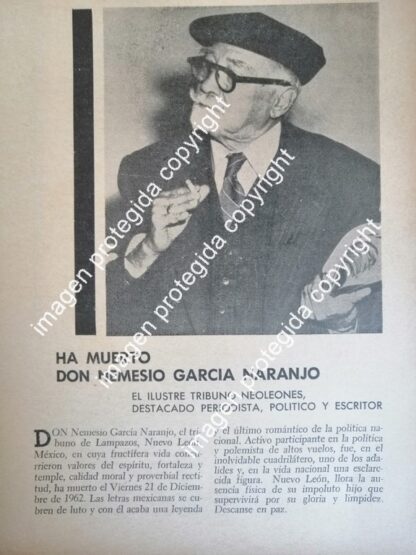 AFICHE RETRO MUERE NEMESIO GARCIA NARANJO 1962 / Politicos
