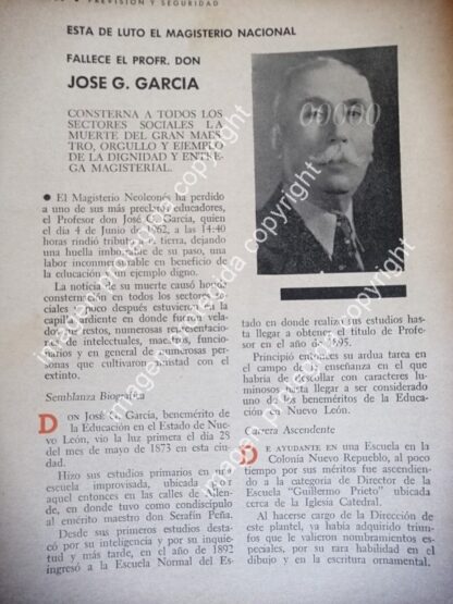 AFICHE RETRO. MUERE EL PROFESOR. JOSE G. GARCIA. 1963 /Monterrey /Maestros