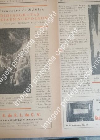 AFICHE RETRO. LAS GRUTAS DE VILLA DE GARCIA. N.L. 1952 / LDM
