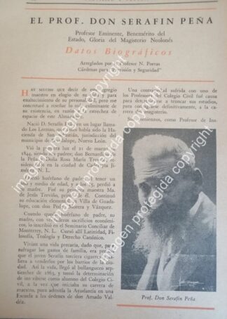 AFICHE RETRO. SOBRE DON. SERAFIN PEÑA. 1952 / Maestros