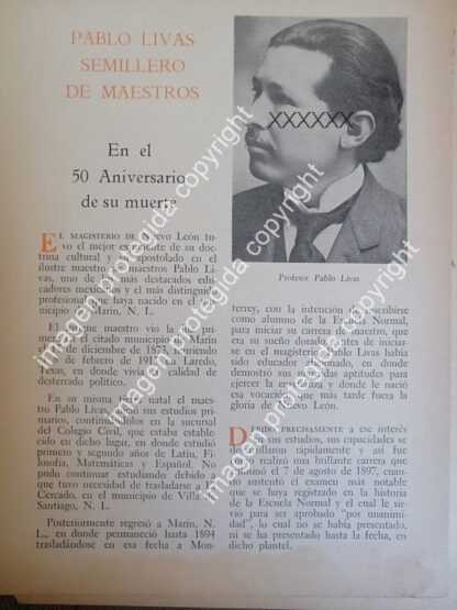 AFICHE RETRO. 50 ANIV. LUCTUOSO DE PABLO LIVAS 1966 /Maestros
