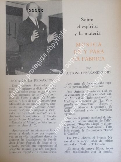 AFICHE RETRO. ANTONIO FERNANDEZ CID EN FUNDIDORA MONTERREY 1966 /Musicos