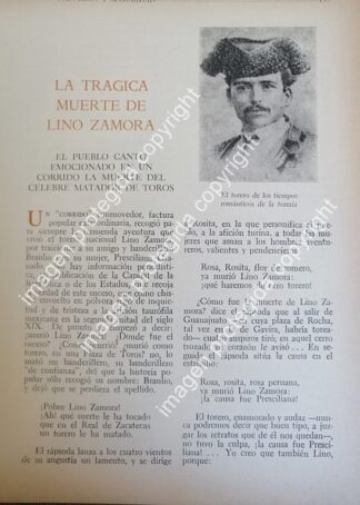 AFICHE RETRO. EL CORRIDO DEL TORERO LINO ZAMORA 1966 /Toreros