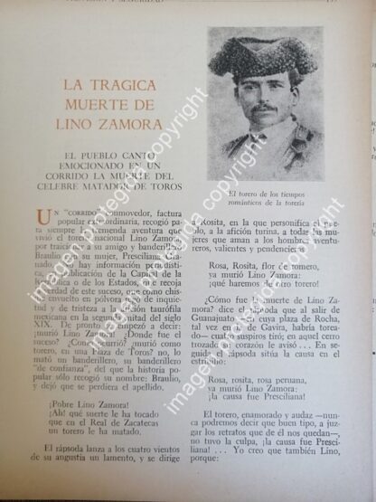AFICHE RETRO. EL CORRIDO DEL TORERO LINO ZAMORA 1966 /Toreros