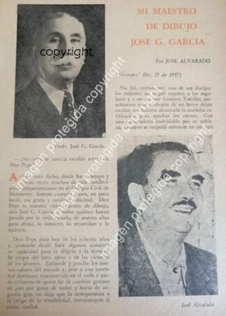 AFICHE RETRO. JOSE ALVARADO RECUERDA AL PROF. JOSE G. GARCIA 1959