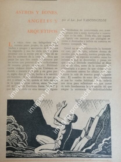 AFICHE RETRO. NOTA EDITORIAL INEDITA DE JOSE VASCONCELOS. 1959 ASTROS Y EONES /Escritores